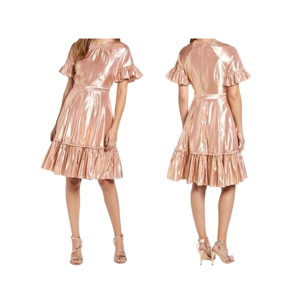 Rachel Parcell New Size XL Pink Rose Gold Metallic Foil Swing Mini Party Dress